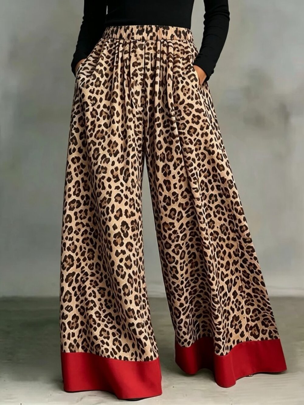 Brown Casual Women's Leopard Print Long Pants